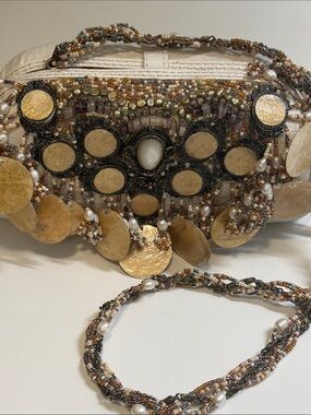 Embellished Pearl & Gold Mary Frances Bag